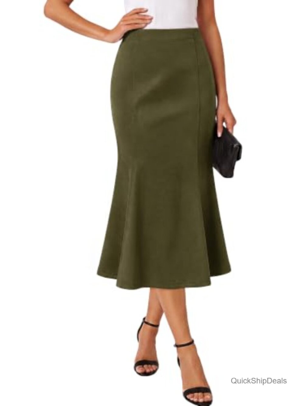 Faux Suede Mermaid Midi Skirt High Waist Elastic Fishtail Fall Winter